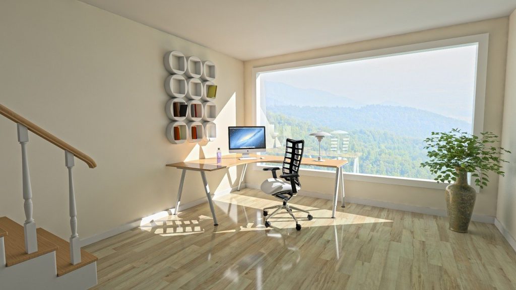 Bureau avec vue et un parquet en bois massif